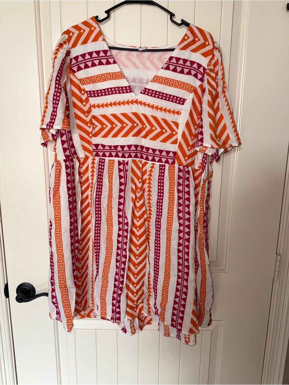 Old Navy Vibrant Orange & Pink Geometric V-Neck Dress 2X